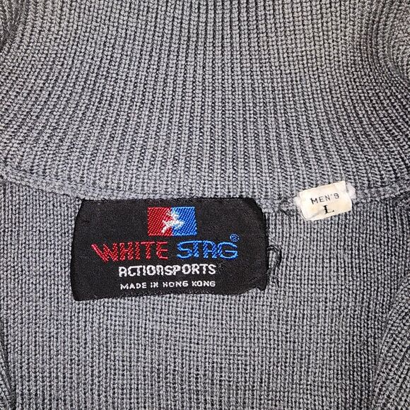 Vintage White Stag Grey Wool Blend Quarter Zip Pullover Sweater Size L - Picture 4 of 7